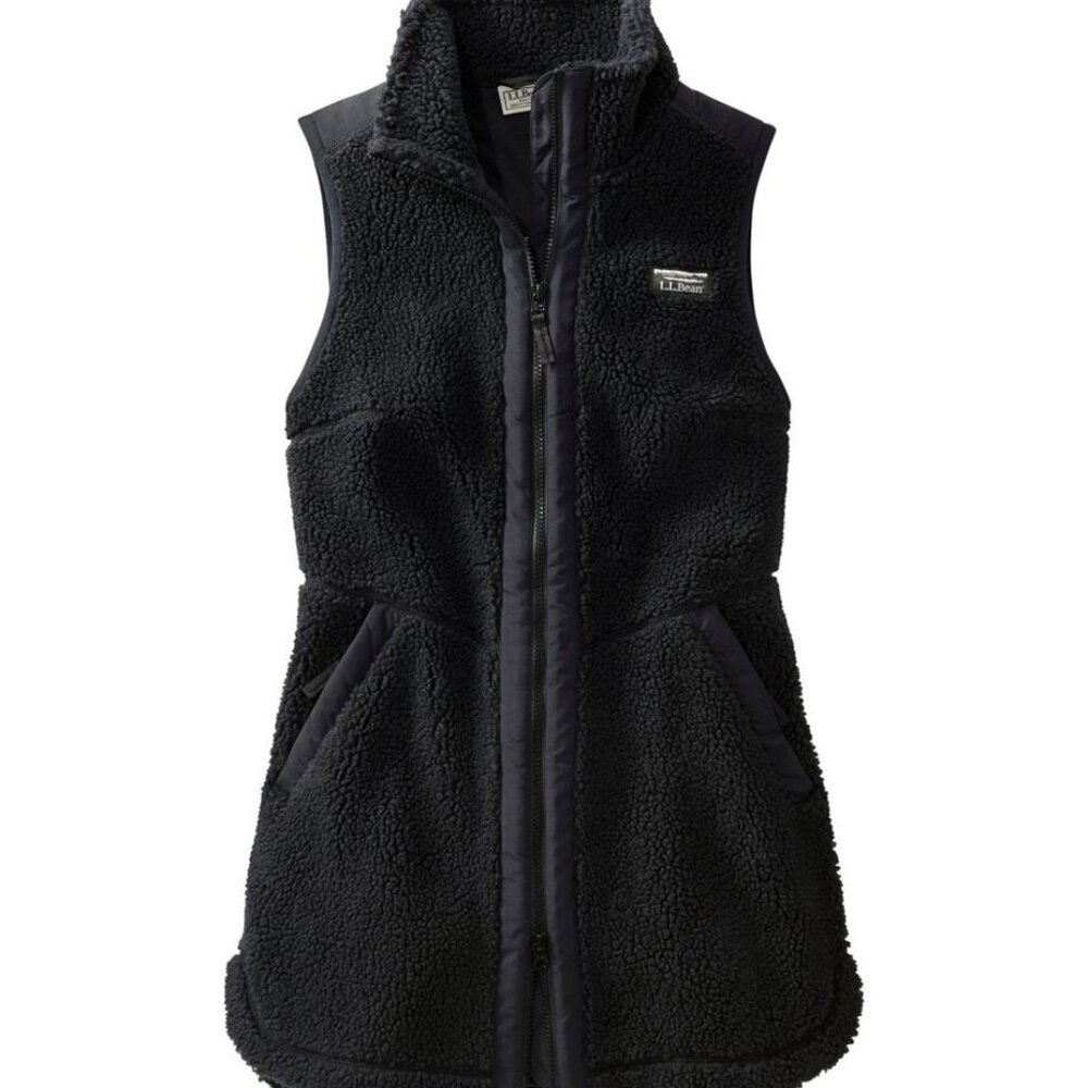 L.L. Bean Sherpa Fleece Long Black Vest XSP Fits XS  * New *